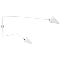 Serge Mouille Modern White Two Rotating Straight-Curved Arms Wall Lamp