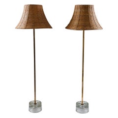 Pair of Swedish Floor Lamps in Brass and Glass by Stilarmatur Tranås