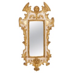 Medium Decorative Gold Wood Original Glass Mirror, Angel and Flowers Italy 1960s