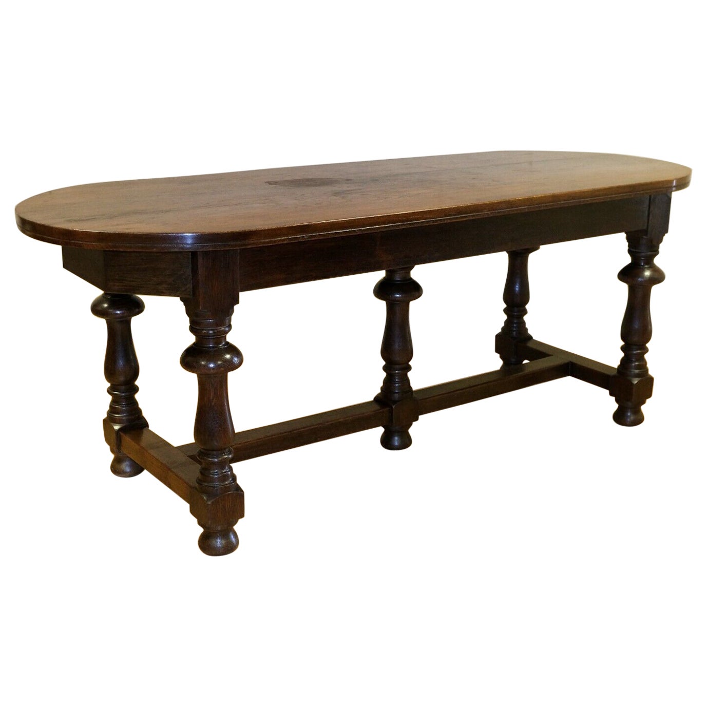 Gorgeous 19th Century Solid Oak Hall Refectory Dining Table on Thick Turned Legs