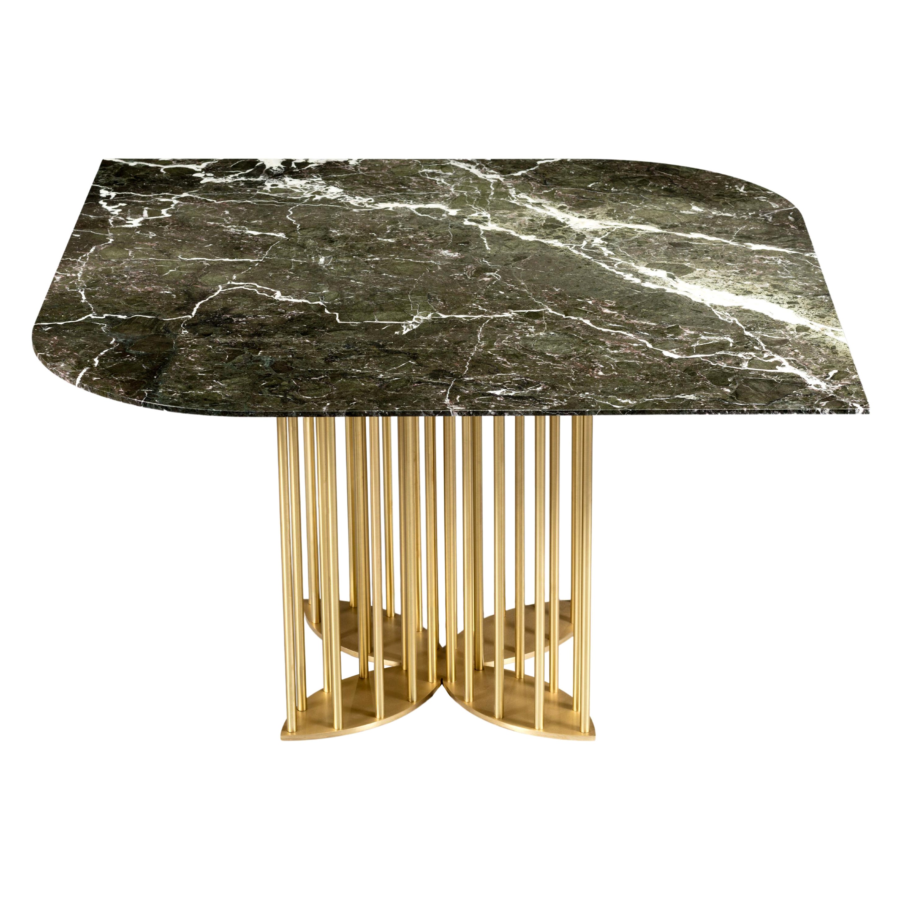Naiad Designer Marble Dining Table with Brass or Stainless Steel Leg Custom Made For Sale