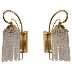 Vintage 1970s Spanish Pair of Sconces in Gilded Metal with Crystals