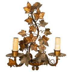 Vintage 1970s Spanish Wall Lamp in Gilded Metal in the Shape of Branches and Leaves