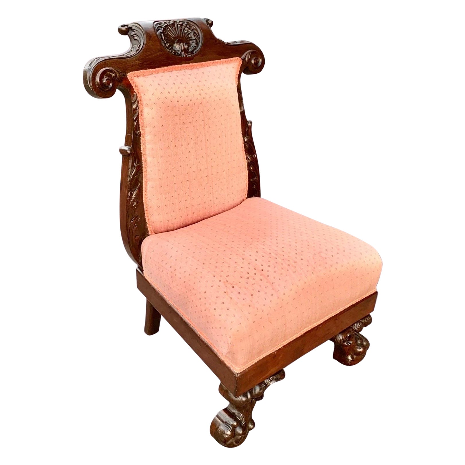 Late French Victorian Carved Walnut Prie Dieu Chair  For Sale