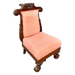 Late French Victorian Carved Walnut Prie Dieu Chair 