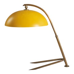 Stilnovo, Table Lamp, Brass, Yellow-Lacquered Metal, Italy, 1950s