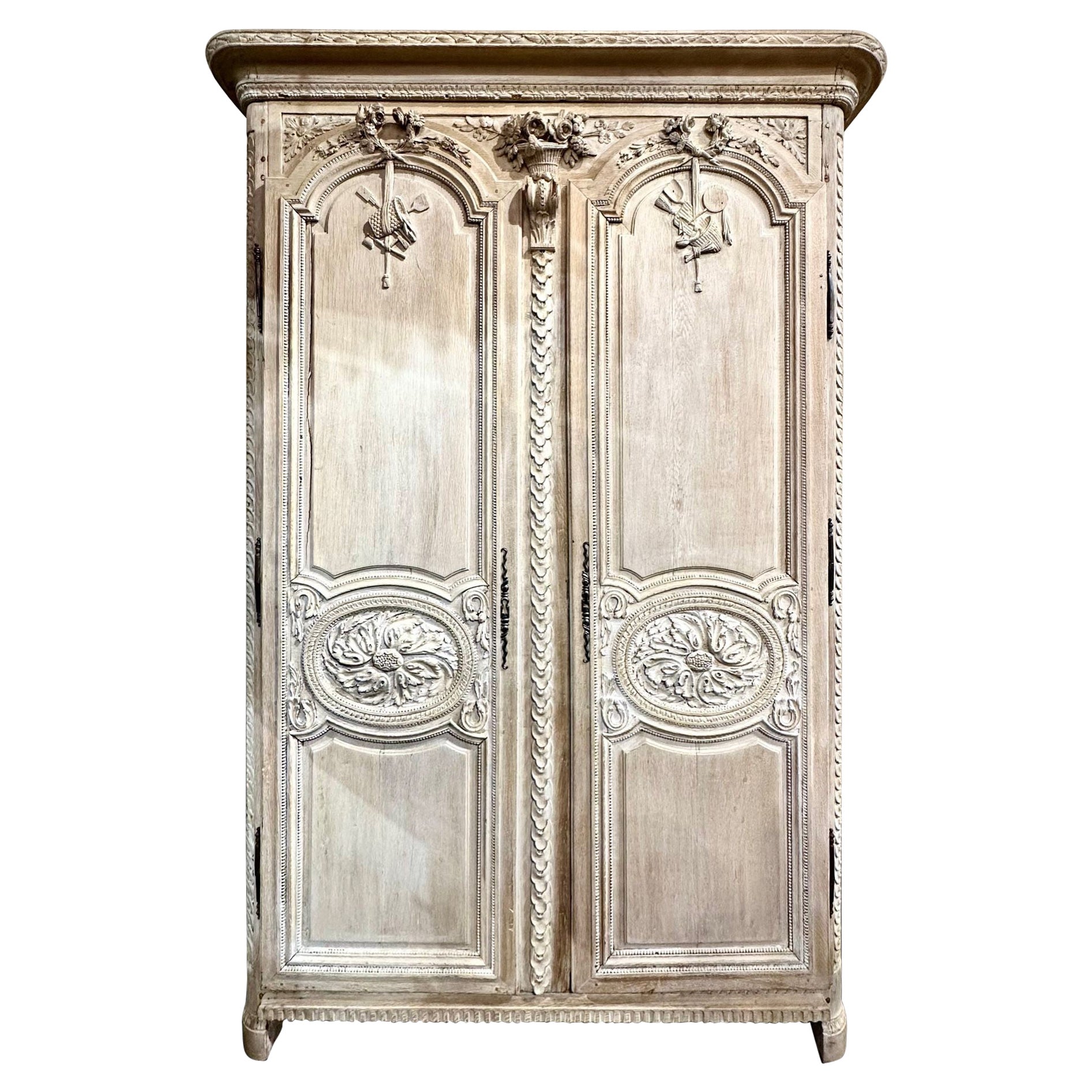 1850 Antique Bleached Oak HandCarved Wedding Armoire at 1stDibs