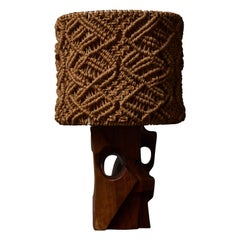 Wood Mid-Century Table Lamp with Original Shade