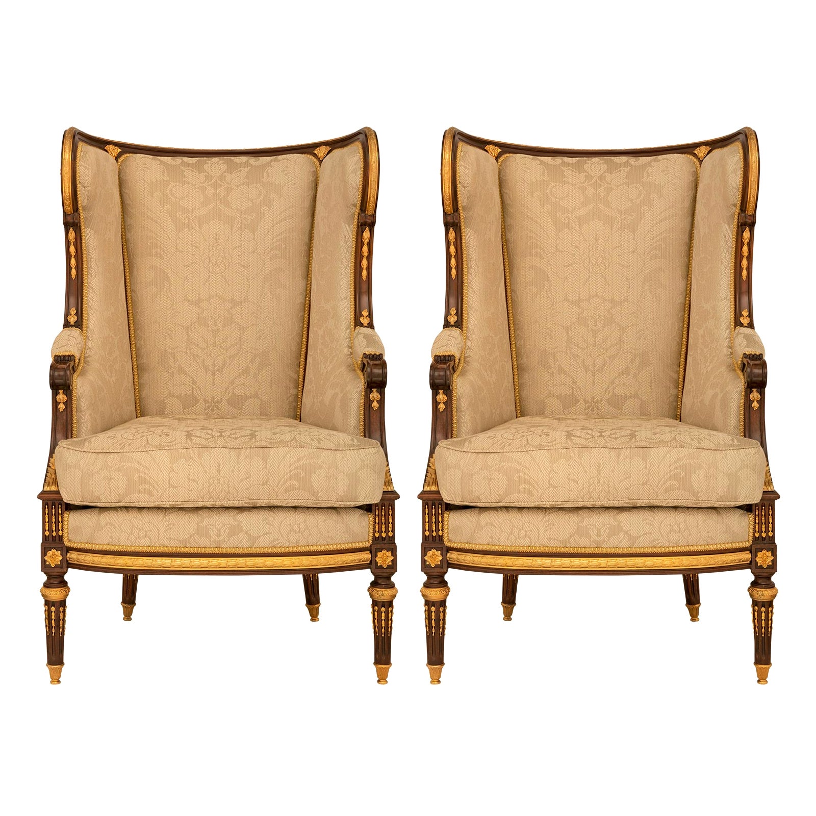 Pair of French 19th Century Belle Époque Period Mahogany & Ormolu Armchairs For Sale