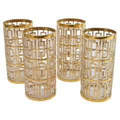 Vintage 4 Imperial Glass Highball Glasses with 22K Gold Overlay Shoji Pattern