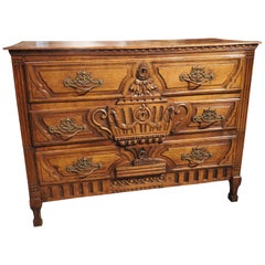 Unusual Late 18th Century French Neoclassical Commode in Carved Oak
