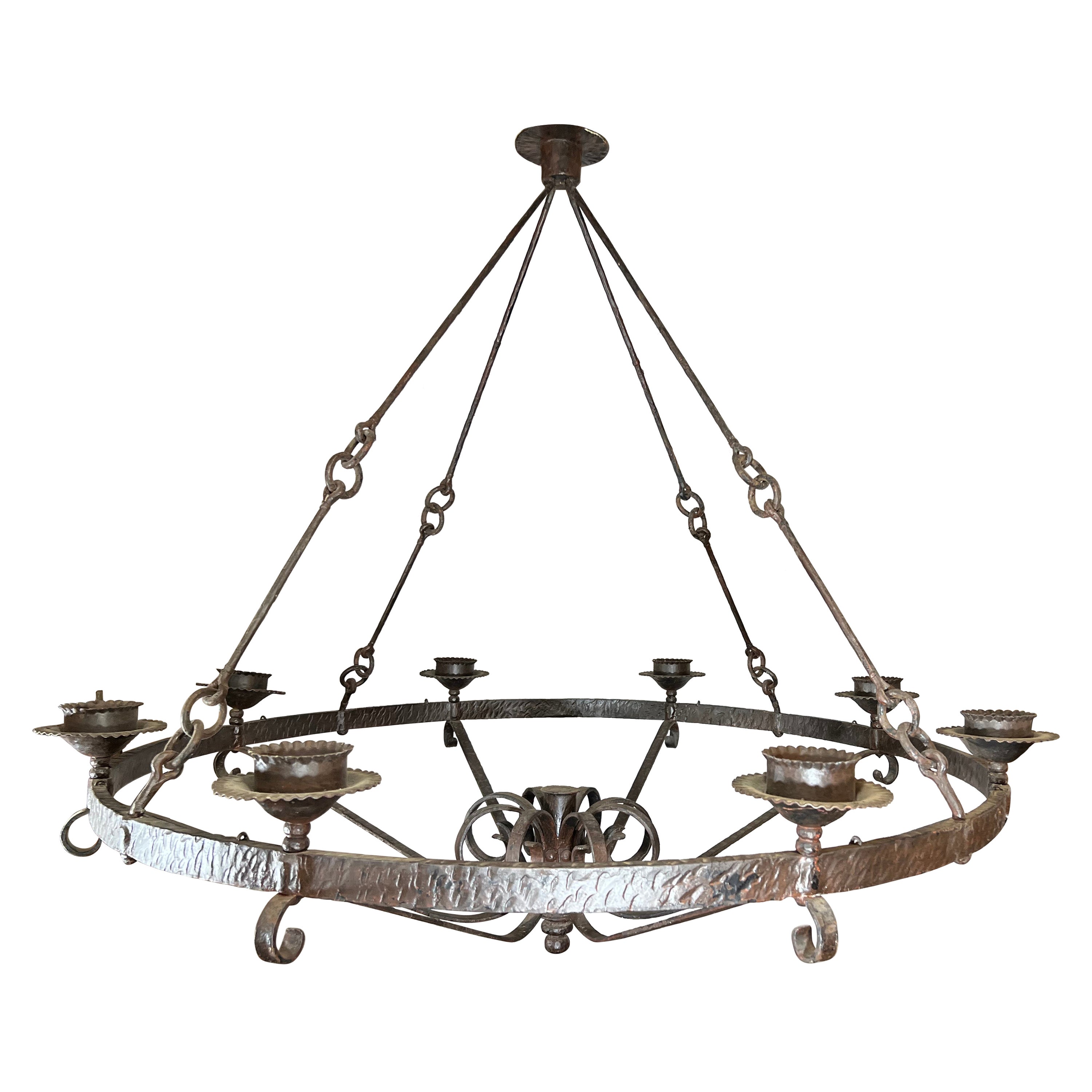 French Grand Scale Iron Chandelier