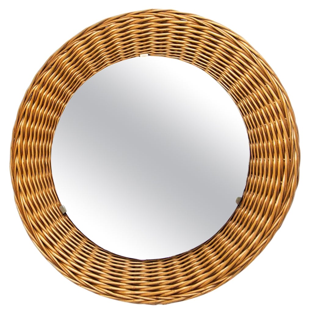 Mid century rattan mirror by Jan Kalous for ÚLUV, 1960´s, Czechoslovakia For Sale