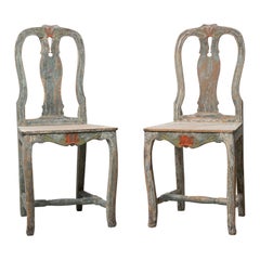 Pair of Charming Swedish Folk Art Rococo Chairs