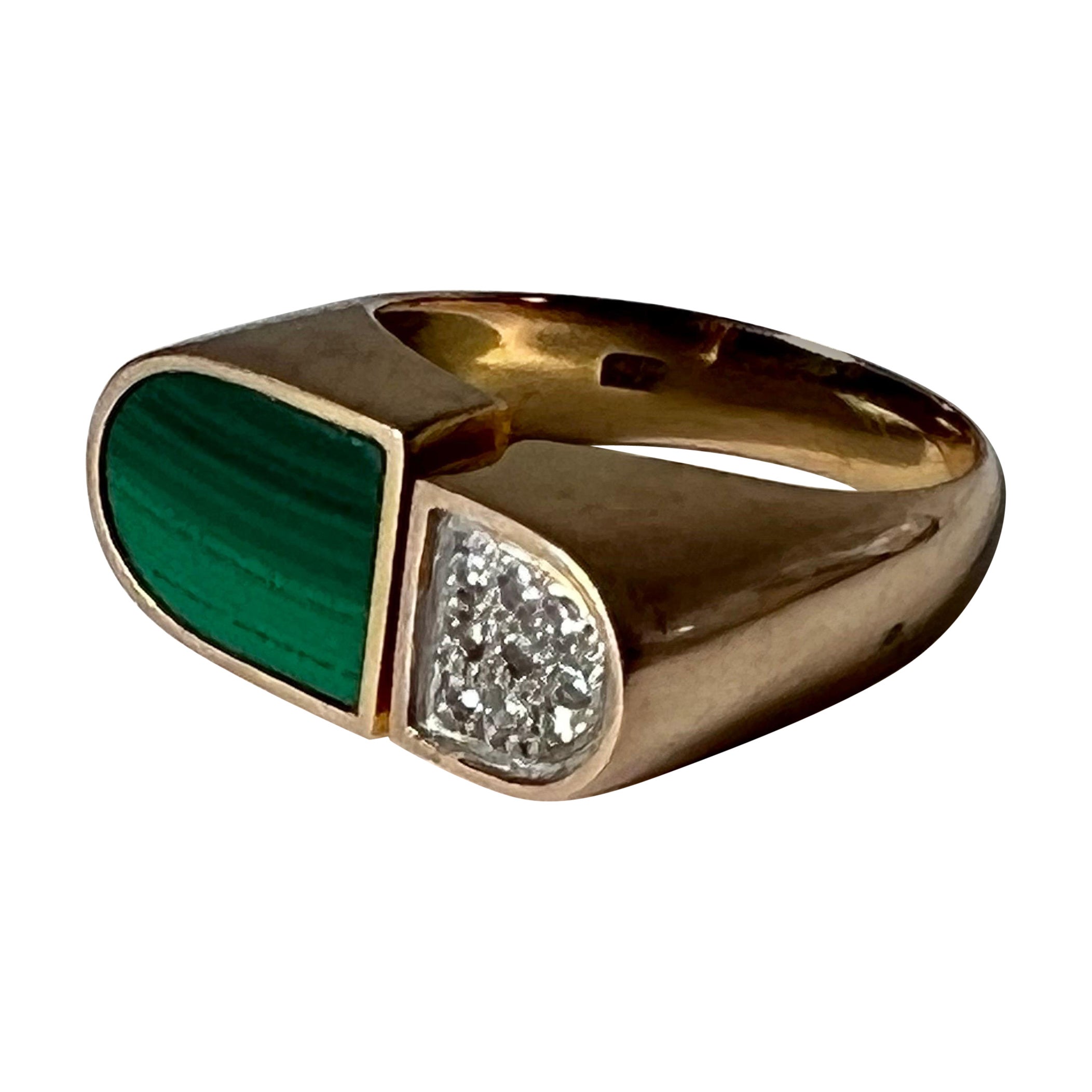 1970's Italian Malachite and Diamond Gold Ring