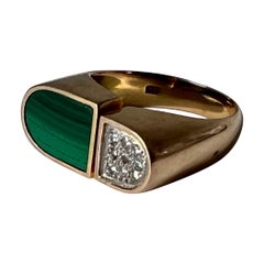 1970's Italian Malachite and Diamond Gold Ring