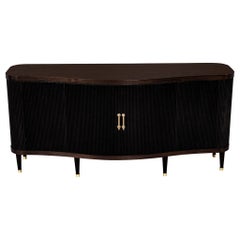 Modern Walnut Fluted Tambour Style Door Sideboard Buffet Credenza