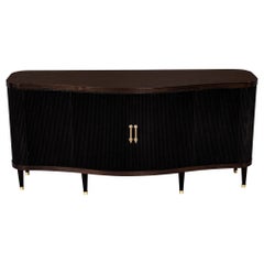 Modern Walnut Fluted Tambour Style Door Sideboard Buffet Credenza