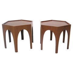 Mid Century Hexagon Walnut Side Tables in the style of Heritage