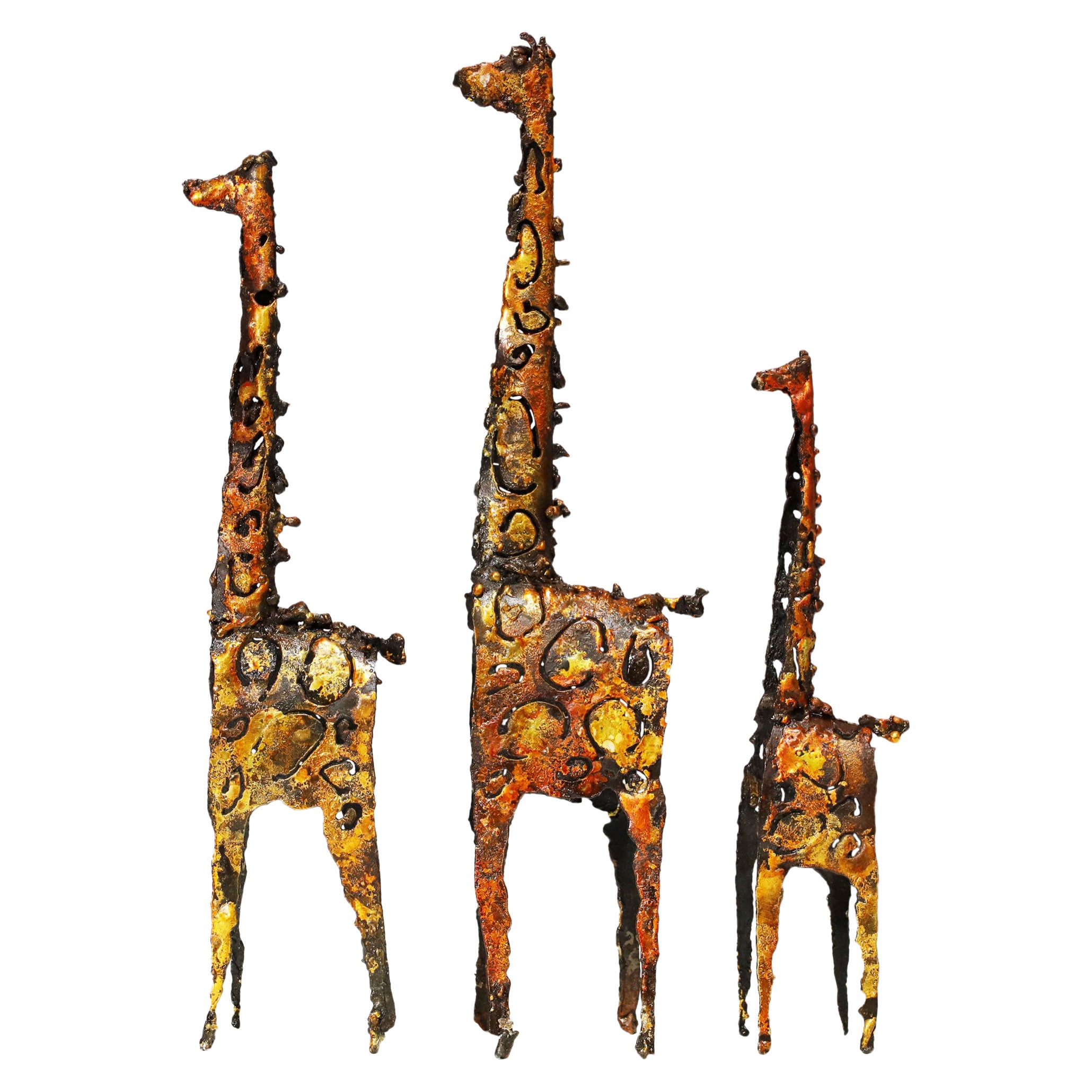 James Bearden Trio of Brutalist Metal Giraffe Sculptures, Signed