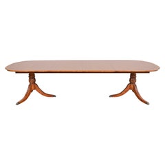 Georgian Banded Mahogany Double Pedestal Dining Table Attributed to Henredon