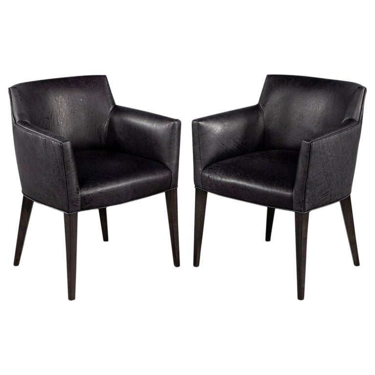 Pair of Black Patterned Leather Arm Chairs For Sale at 1stDibs
