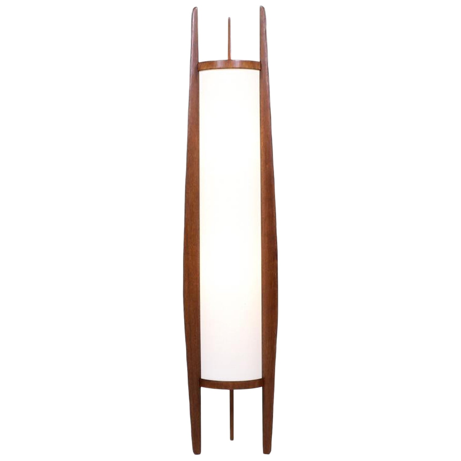 California Modern Sculpted Walnut Floor Lamp with New Linen Shade by Modeline