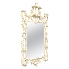 STROUPE 1960's White Lacquered Chinese Chippendale Pagoda Wall Mirror