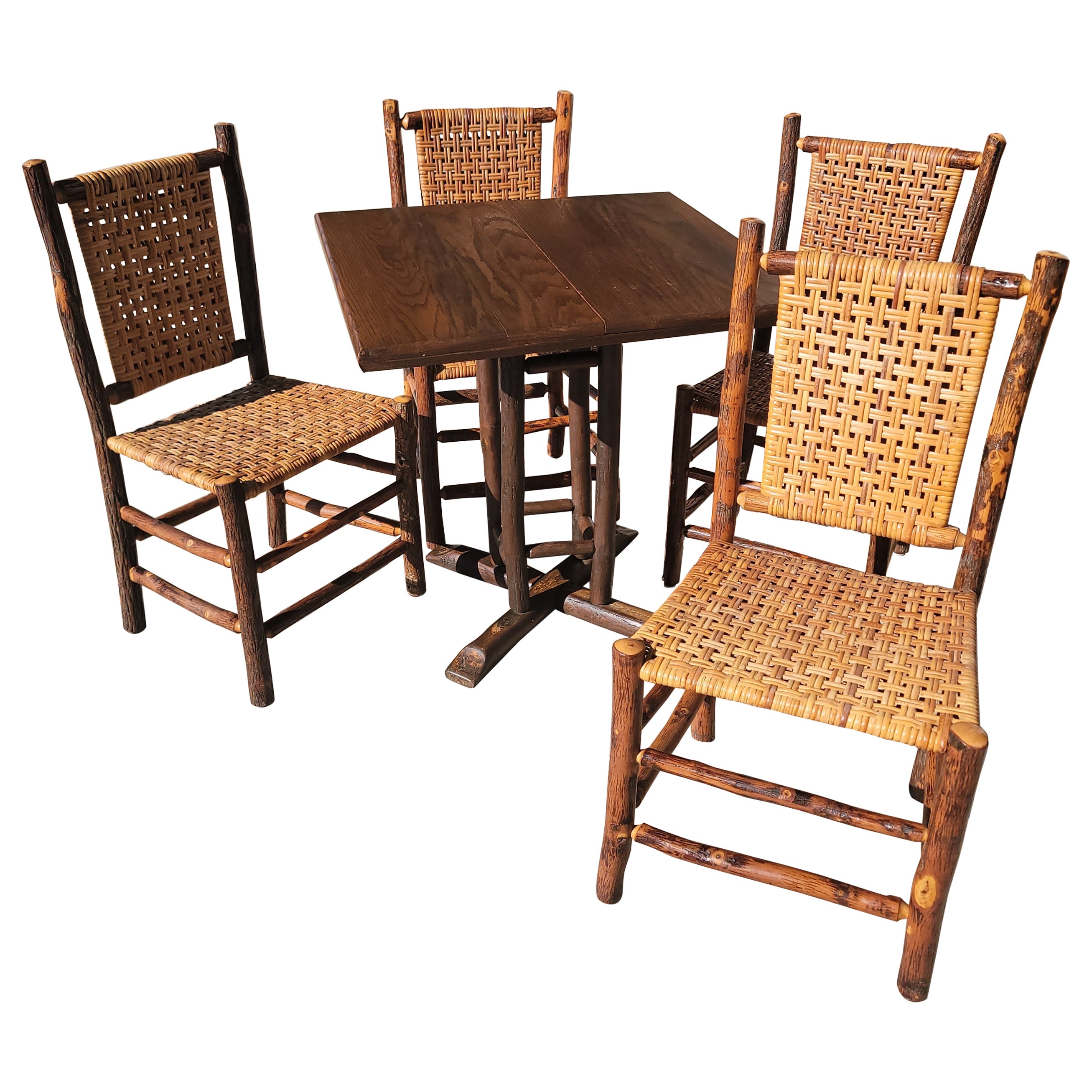 Old Hickory Table and Chairs, Five Piece Collection