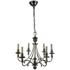 French Six Light Nickel Classical Modern Chandelier, 1960's