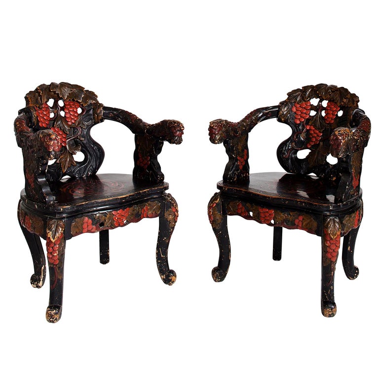 Pair of Carved Ebonized Chinese Chairs For Sale at 1stDibs