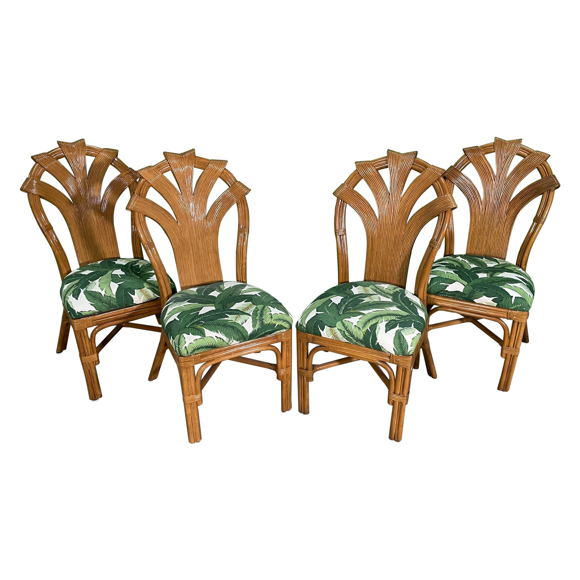 Pencil Reed Rattan Dining Chairs in the Manner of Betty Cobonpue, Set of 4 For Sale