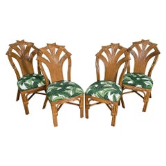 Retro Pencil Reed Rattan Dining Chairs in the Manner of Betty Cobonpue, Set of 4