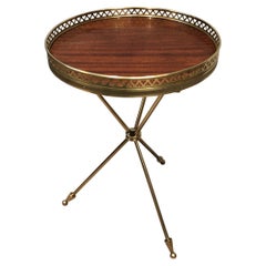 Round Brass and Mahogany Side Table by Maison Jansen