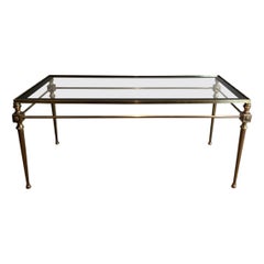 Vintage Brass Coffee Table with Glass Top Surrounded by Black Lacquered Line