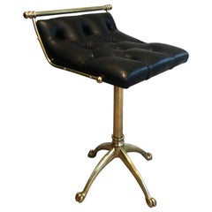 Used Brass Stool with Claw Feet and Leather Seat