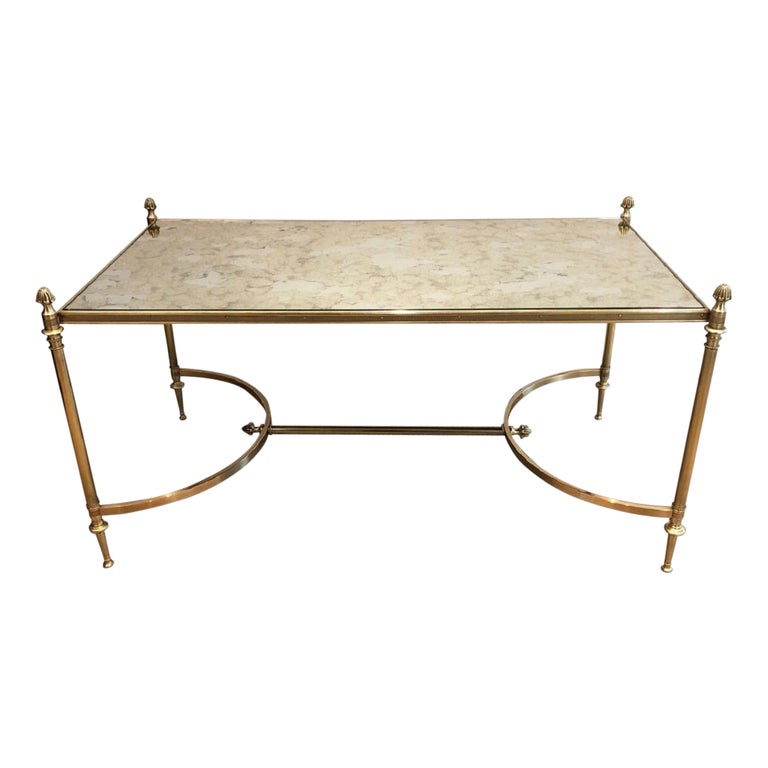 Brass and FauxAntiques Mirror Top Coffee Table by Maison Jansen, Circa
