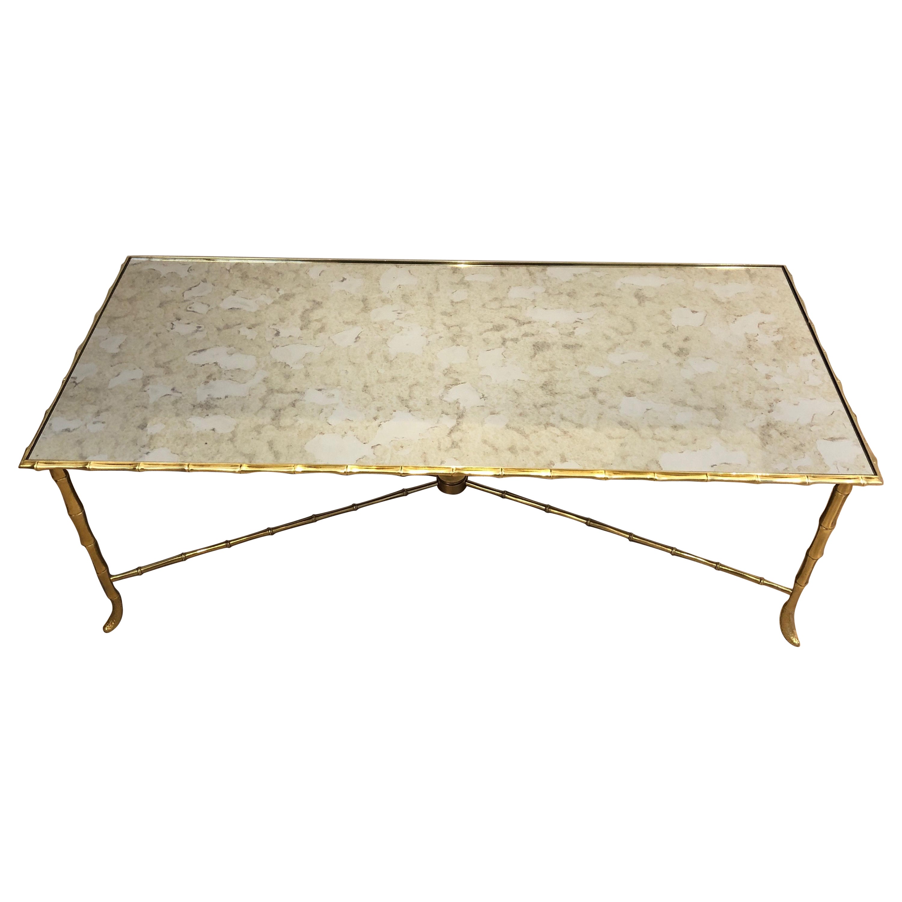 Neoclassical Faux-Bamboo Brass Coffee Table by Maison Baguès