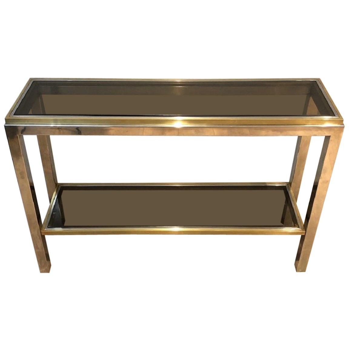 Chrome and Brass Console Table, circa 1970 For Sale