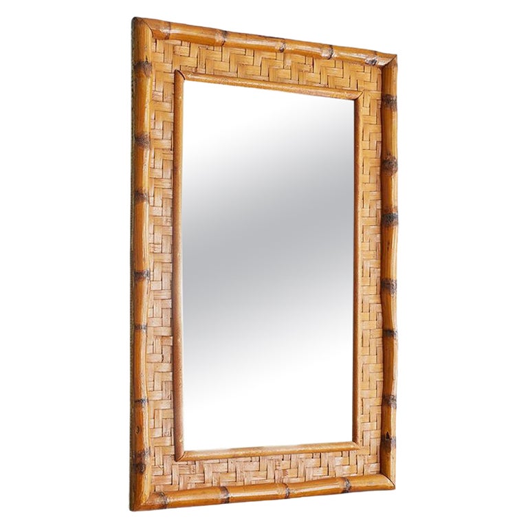 Vintage Bamboo Framed Wall Mirror, France, 20th Century at 1stDibs