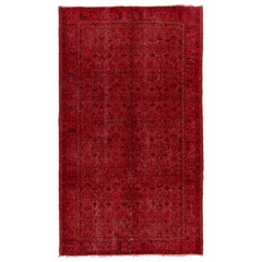 Vintage 5.6x9.2 Ft Modern Home Decor Handmade Anatolian Rug in Red with Floral Design