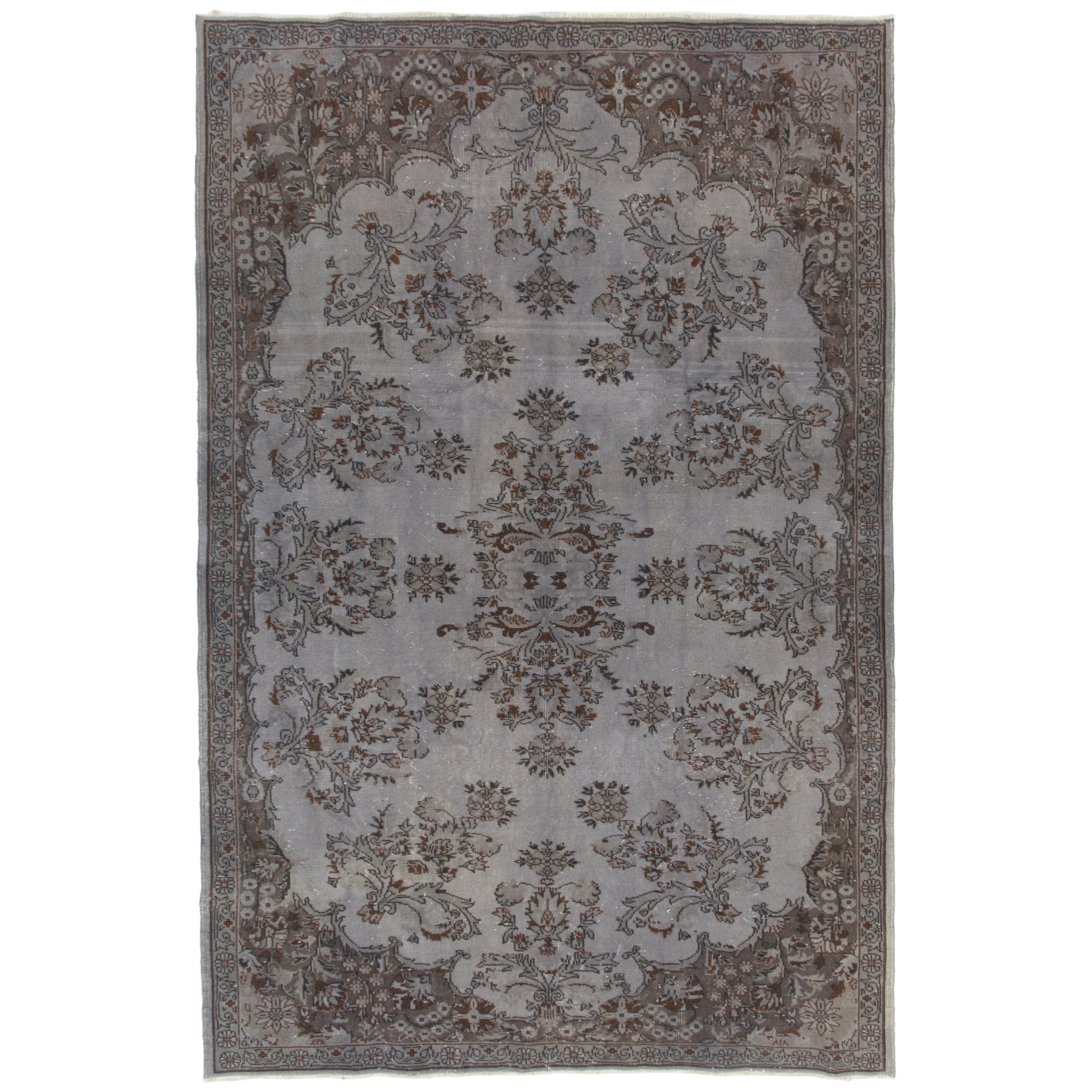 7x10.5 Ft Hand Knotted Vintage Turkish Rug Re-Dyed in Gray for Modern Interiors