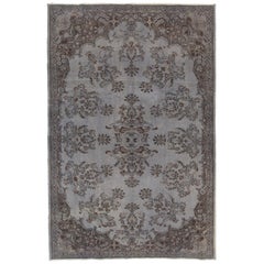 7x10.5 Ft Hand Knotted Retro Turkish Rug Re-Dyed in Gray for Modern Interiors