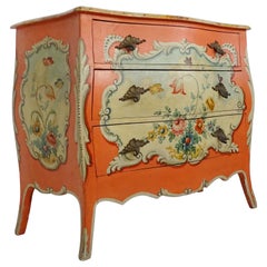 Splendid Italian 1940s Flowers and Butterflies Painted Commode