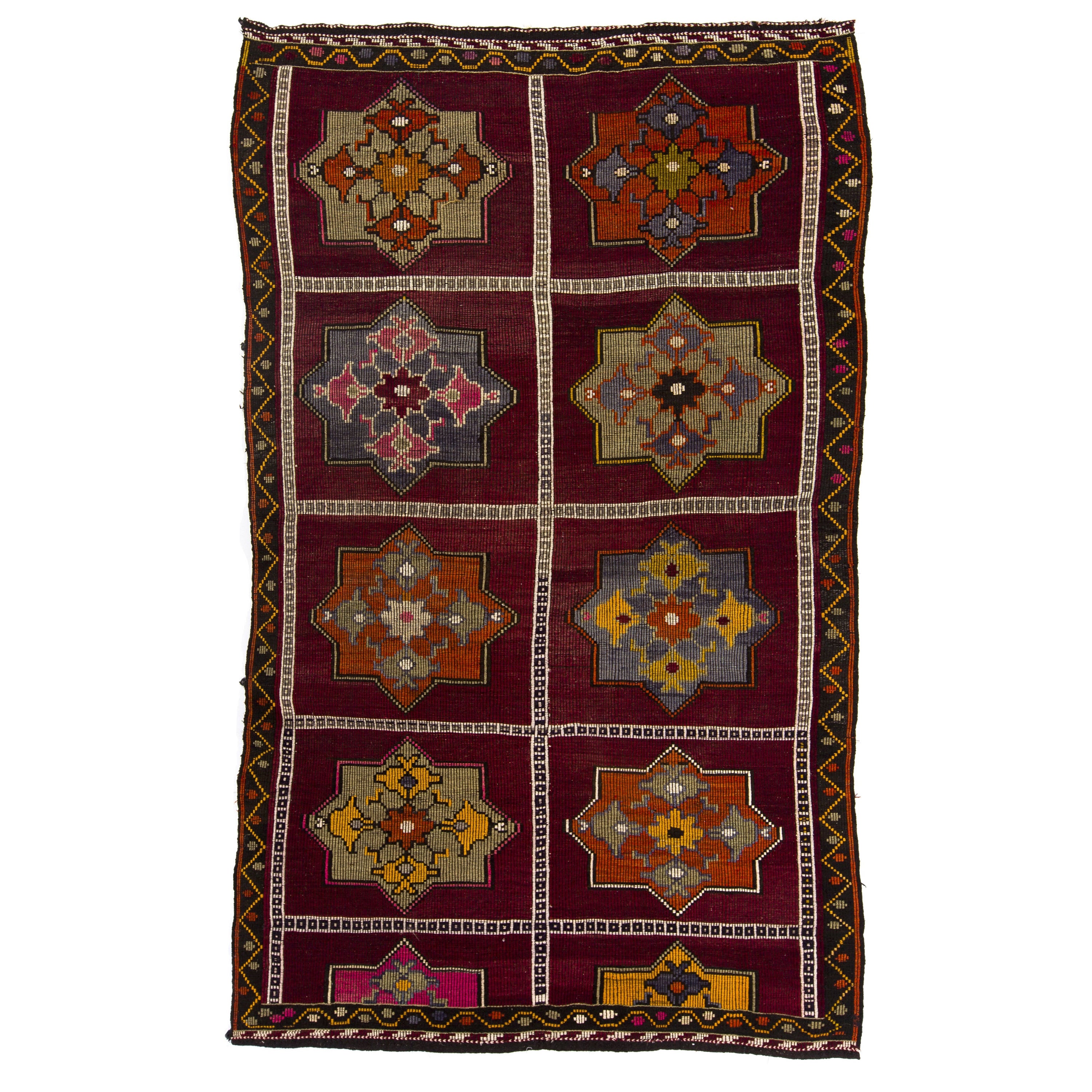 6.3x10.3 Ft Unique Hand-Woven Vintage Anatolian Kilim 'Flat-Weave', 100% Wool