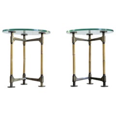 Pair of bronze and bamboo tripod tables, Italy 1970