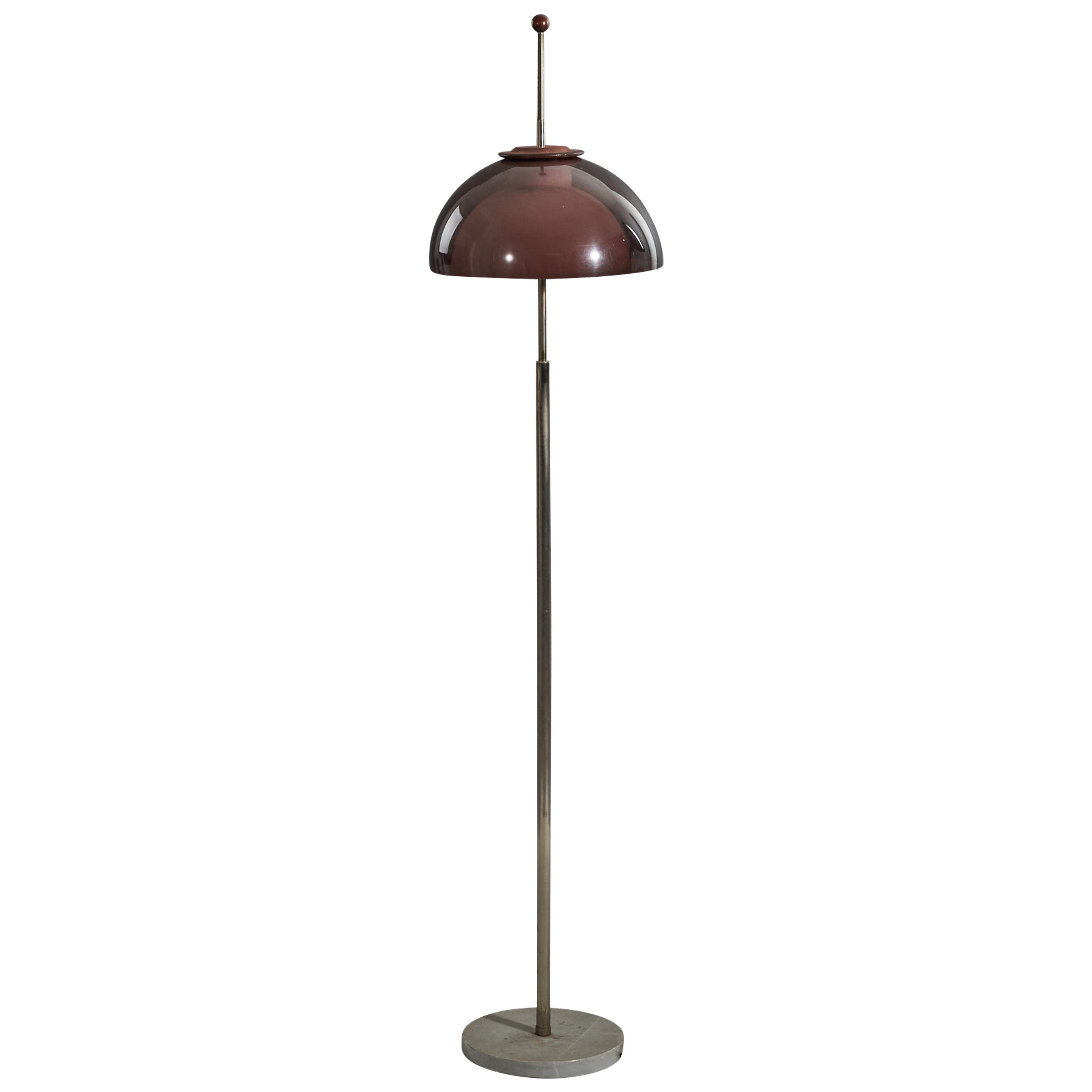 Italian Designer, Floor Lamp, Brass, Acrylic, Teak, Marble, Italy, 1950s