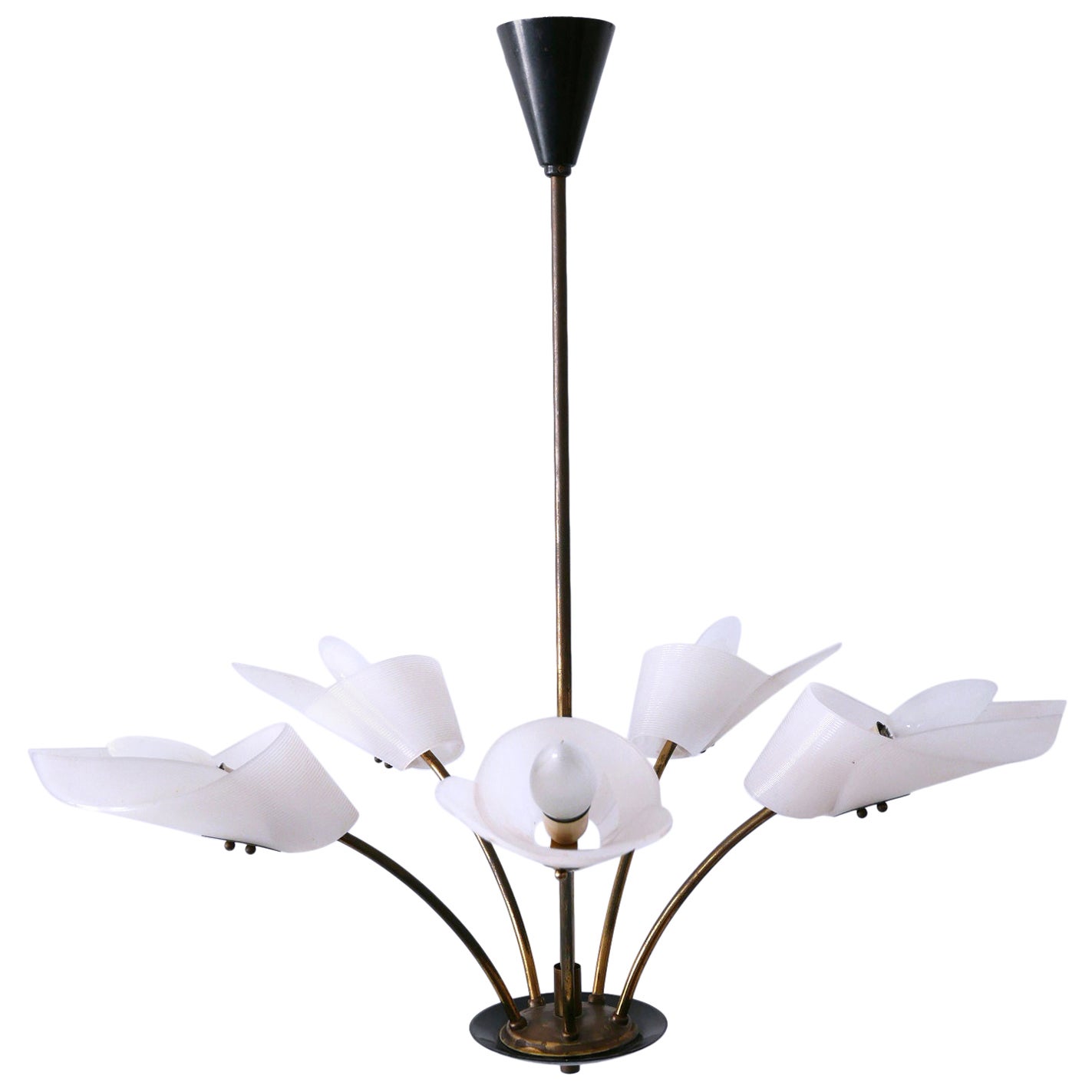 Lovely Mid-Century Modern Fived-Armed Chandelier or Pendant Lamp Germany 1950s