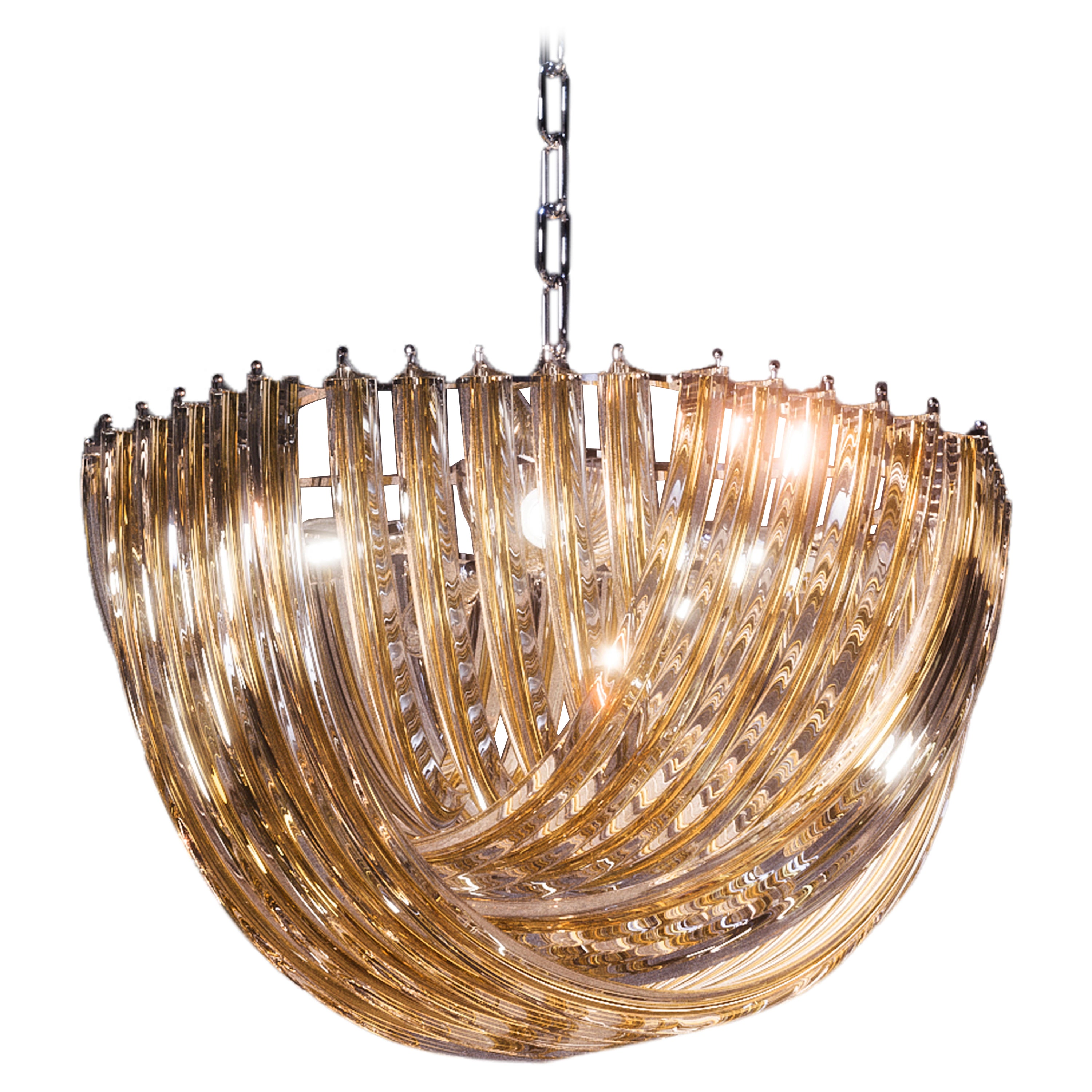 Elegant Contemporary Suspended Murano Blown Glass Crystal Chandelier by Venini