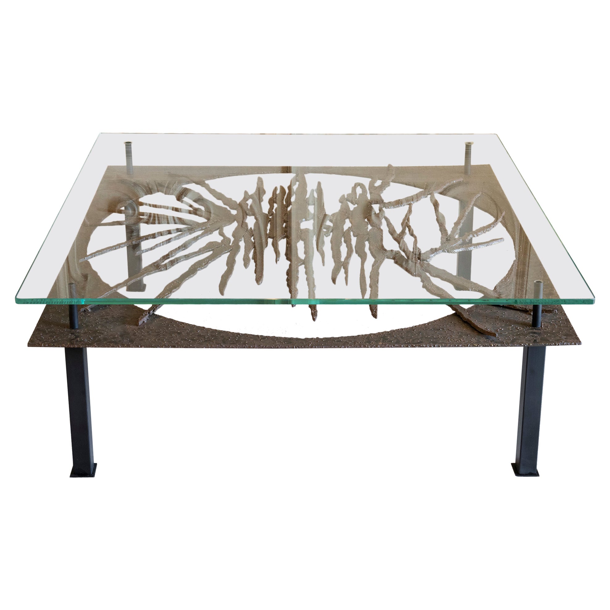 Mid-Century Modern Sculptural Coffee Table Forged Iron and Black Steel For Sale